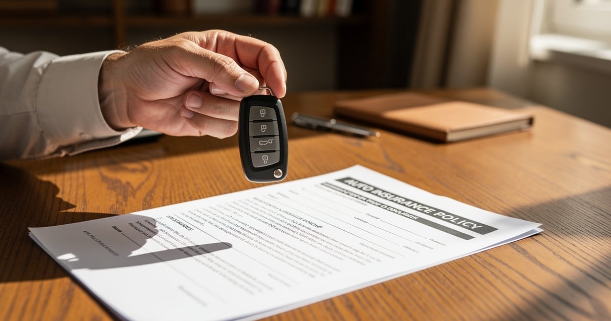 Conducteur tenant une clé de voiture et un document d'assurance sur un bureau